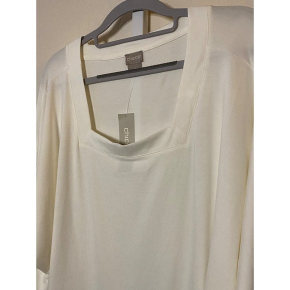 New Chico's Alabaster Square neck knit top 3/4th sleeve‎ Sz 2 - Picture 2 of 9